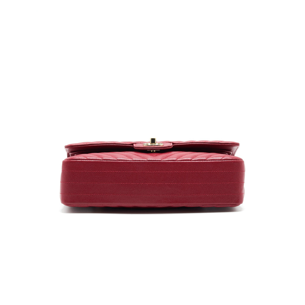 Chanel Medium Classic Double Flap caviar Raspberry Red with L