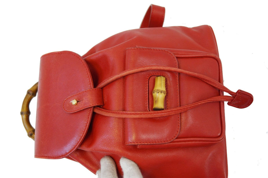 GUCCI Bamboo Leather Red Backpack Bag