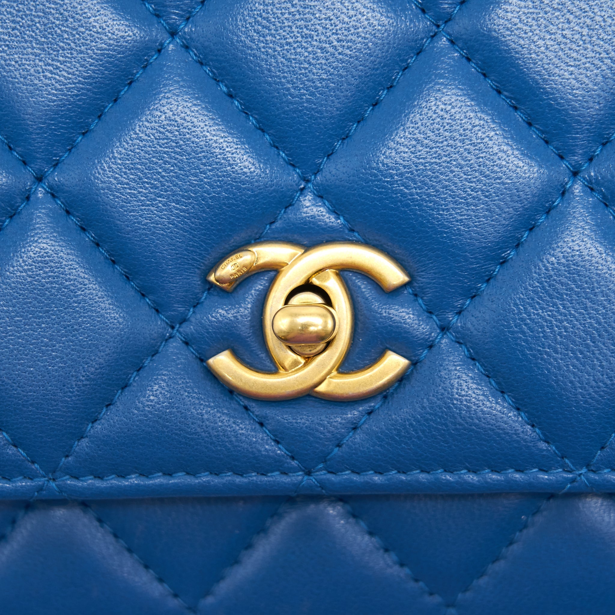 Chanel Lambskin Quilted CC Pearl Crush Wallet On Chain Blue with