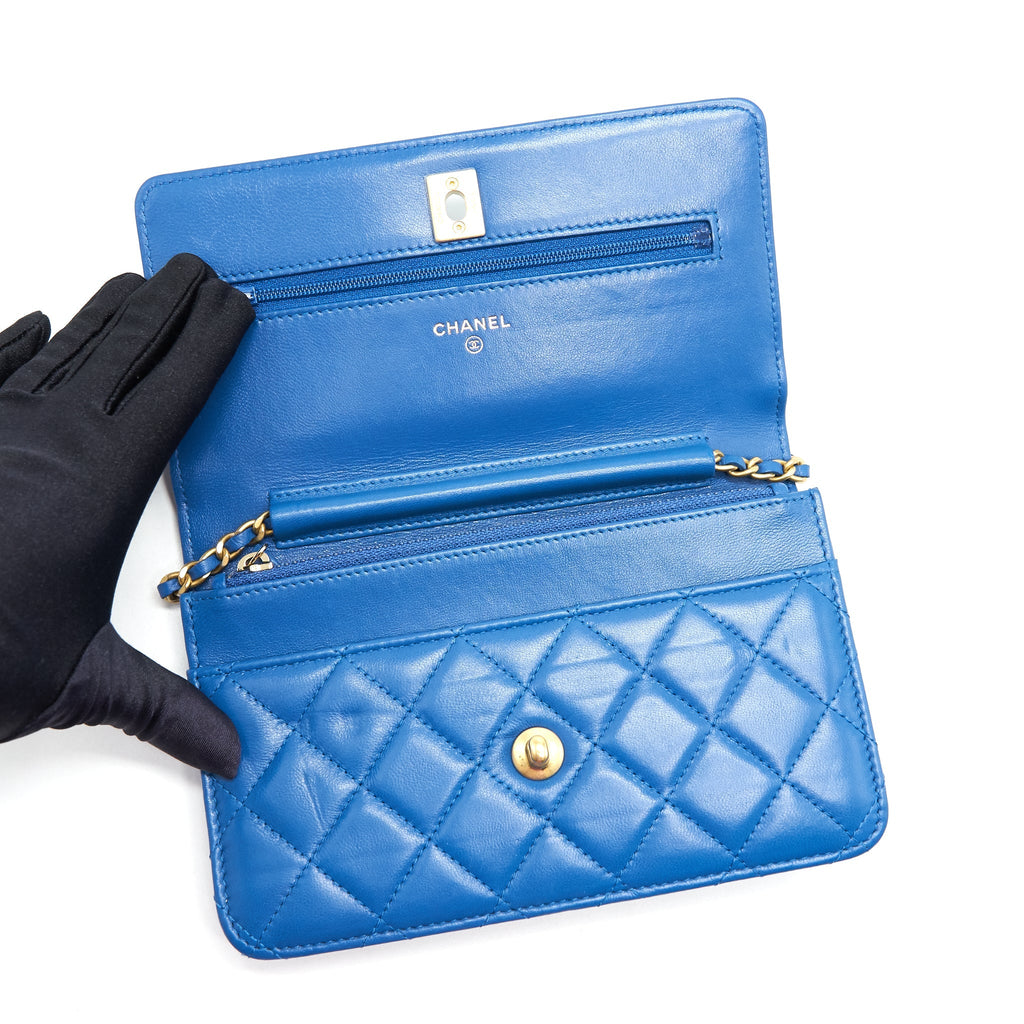 Chanel Lambskin Quilted CC Pearl Crush Wallet On Chain Blue with