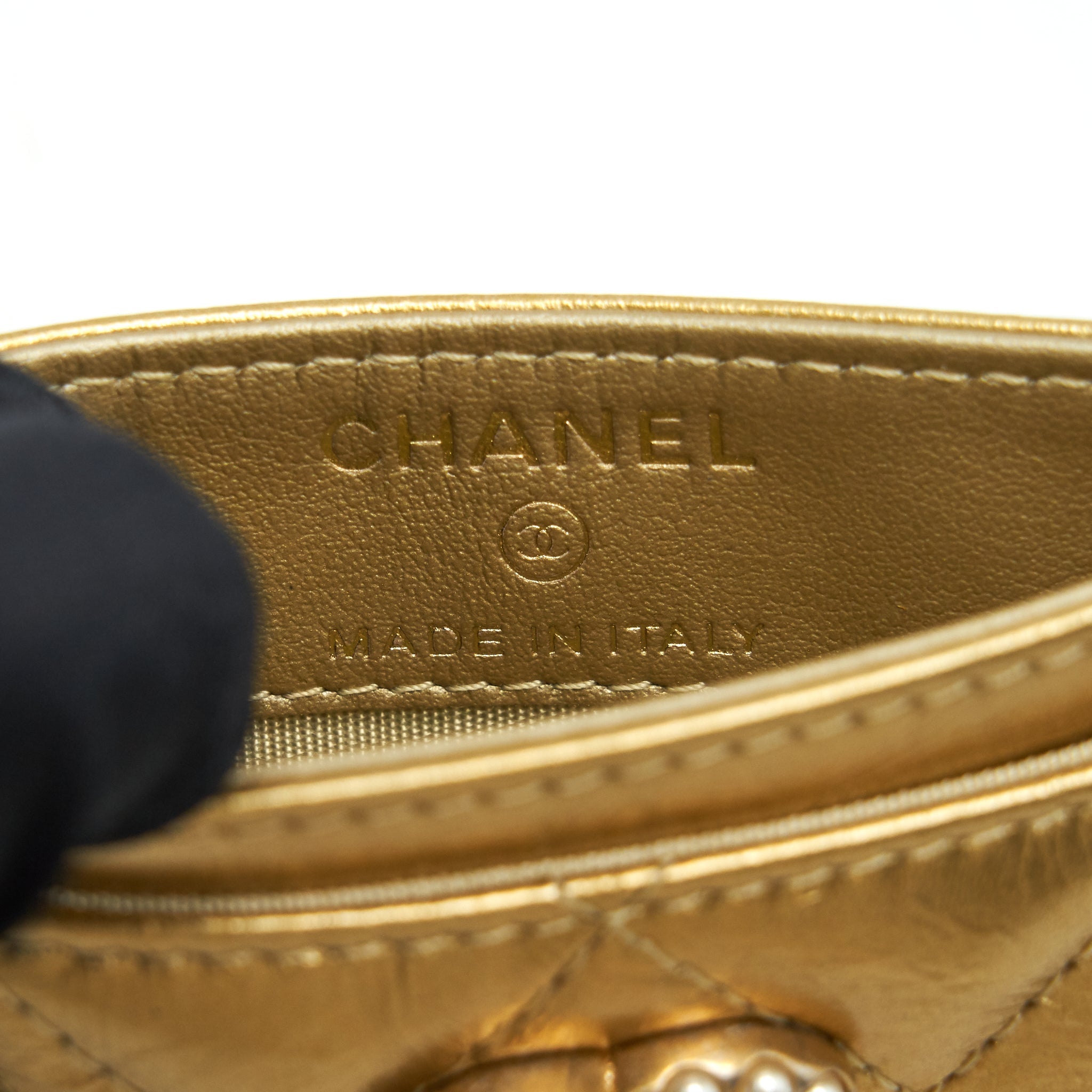 Chanel CC Logo  Holder Gold Lambskin