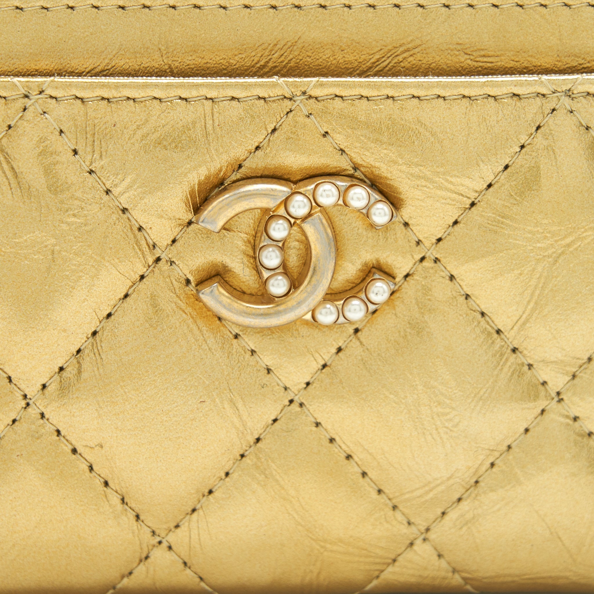 Chanel CC Logo  Holder Gold Lambskin