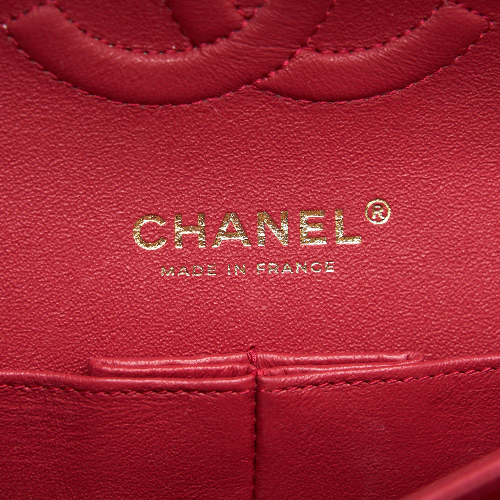 Chanel Medium Classic Double Flap caviar Raspberry Red with L