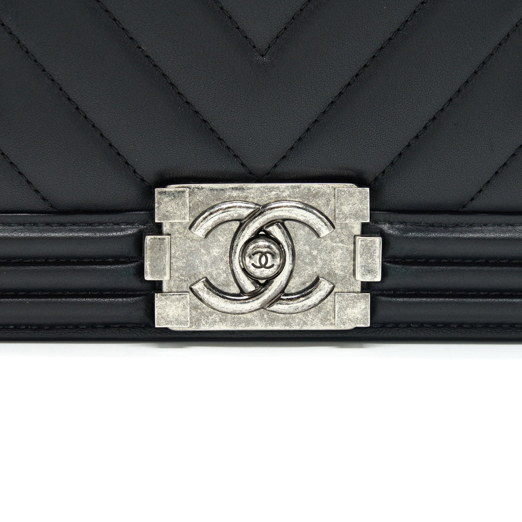 Chanel Small Chevron Leboy Bag Calfskin Black With