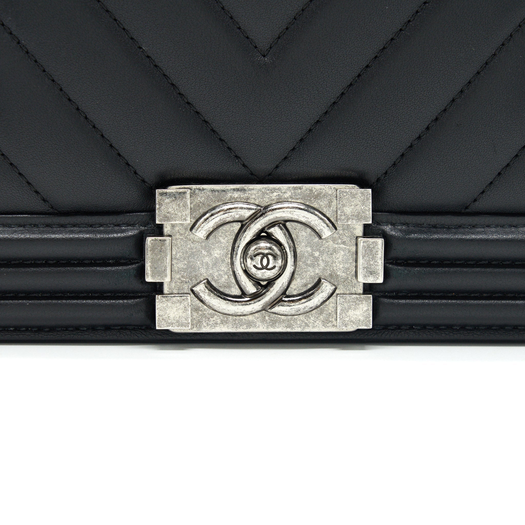 Chanel Small Chevron Leboy Bag Calfskin Black With