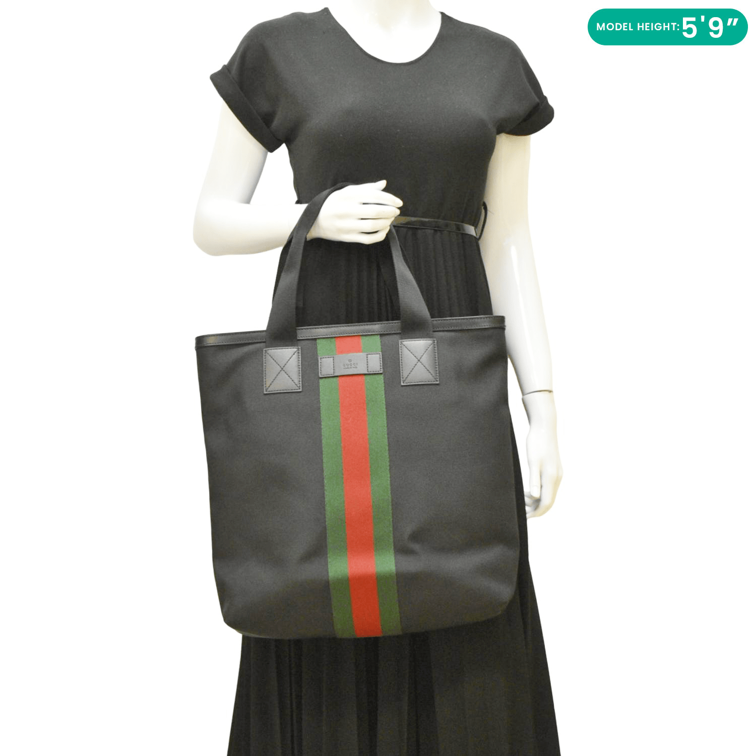 GUCCI Vertical Web Stripe Techno Canvas Tote Bag Black 631245