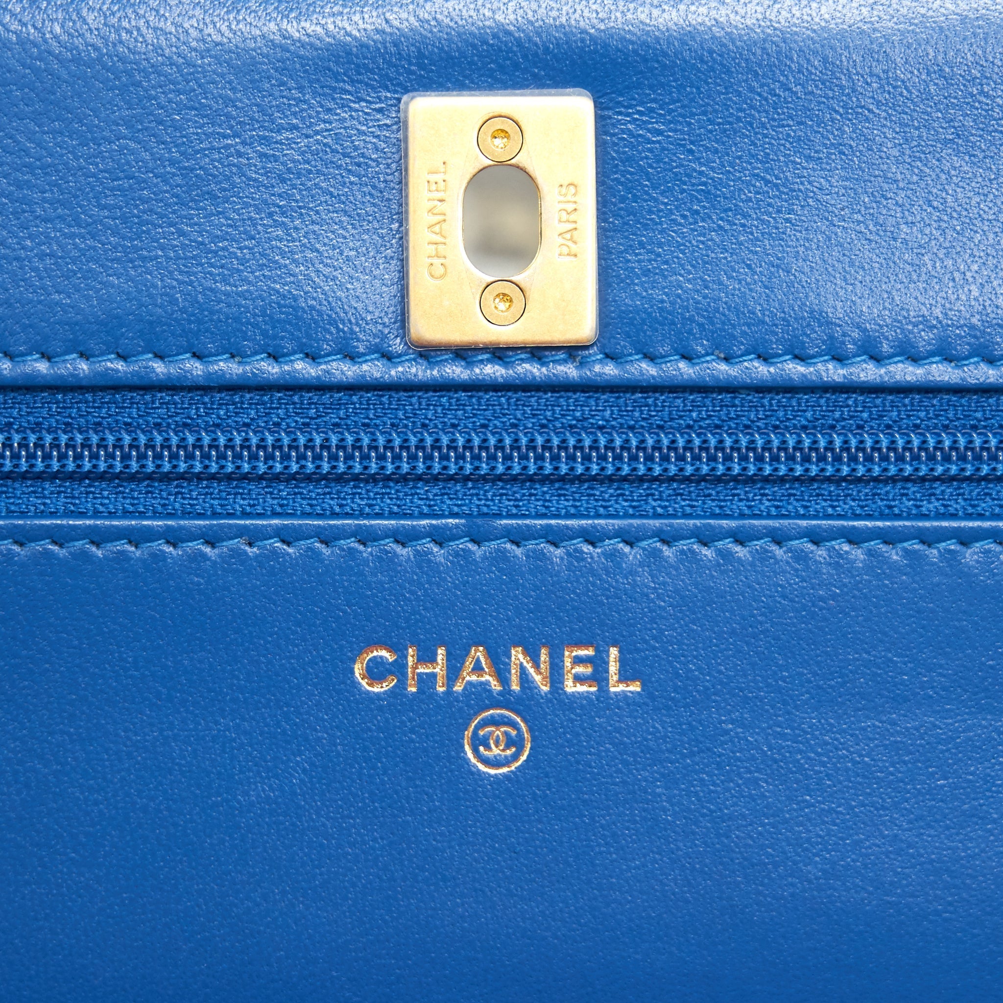 Chanel Lambskin Quilted CC Pearl Crush Wallet On Chain Blue with