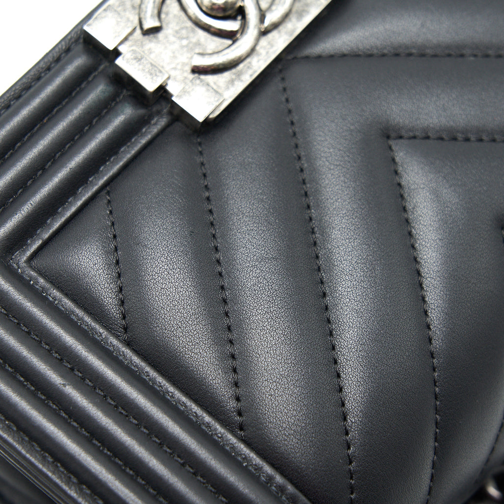 Chanel Small Chevron Leboy Bag Calfskin Black With