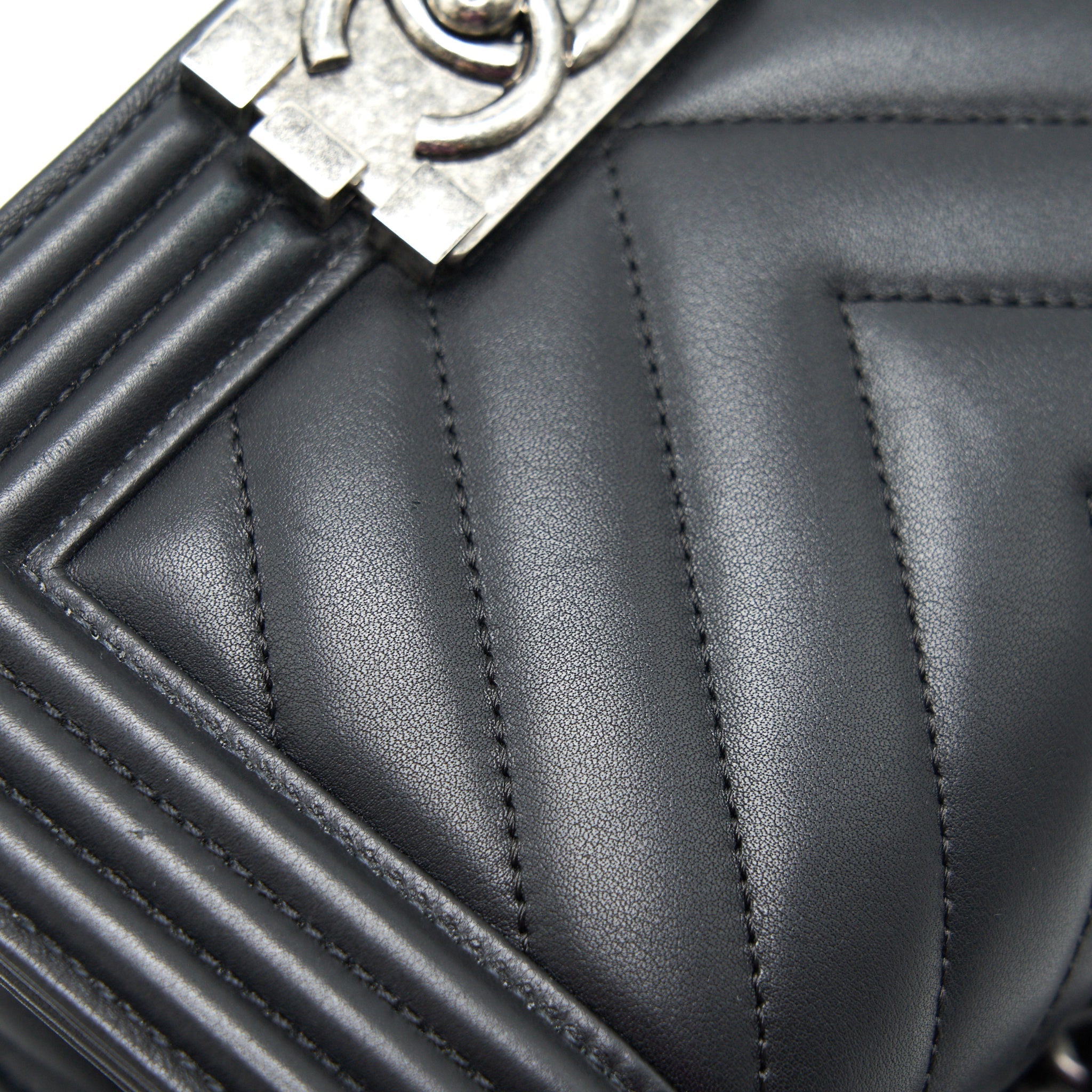 Chanel Small Chevron Leboy Bag Calfskin Black With