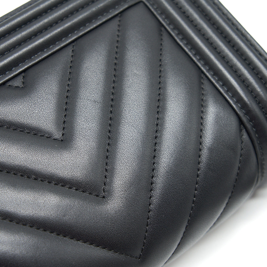 Chanel Small Chevron Leboy Bag Calfskin Black With