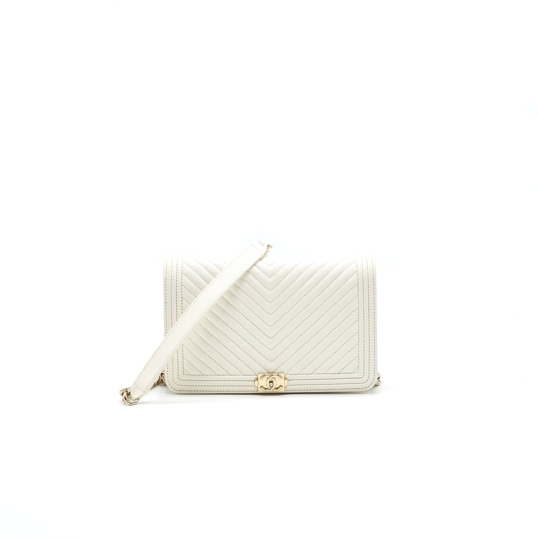 Chanel Chevron Caviar Wallet on Chain Ivory L