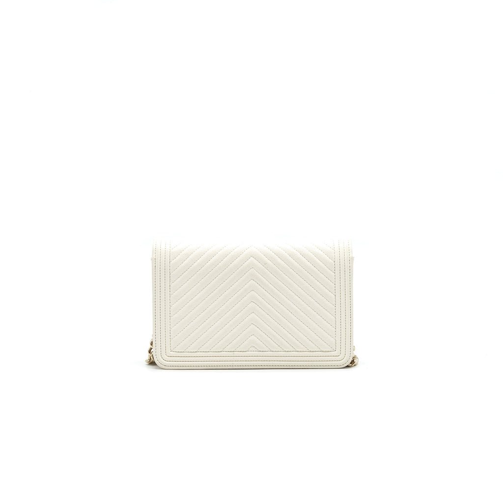 Chanel Chevron Caviar Wallet on Chain Ivory L