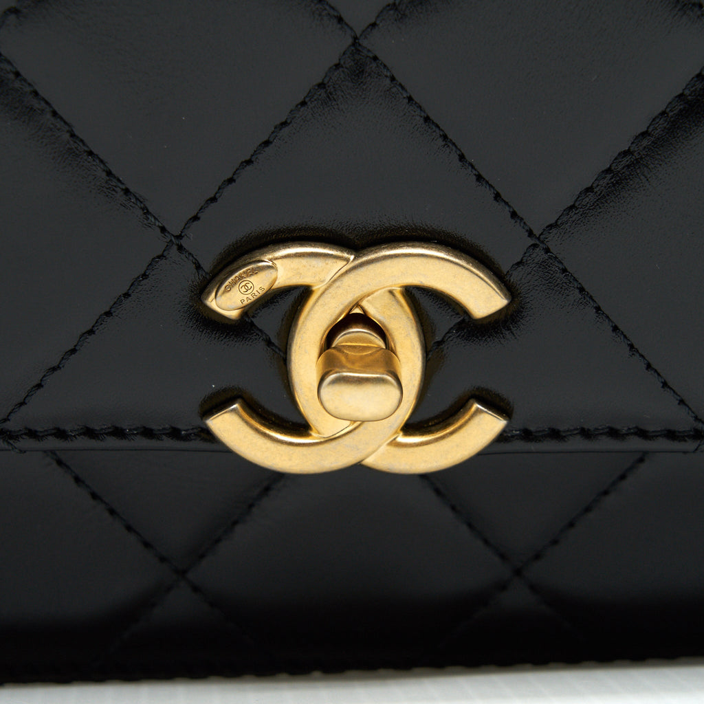 Chanel 21A Gold Crush Mini Flap Bag Calfskin Black