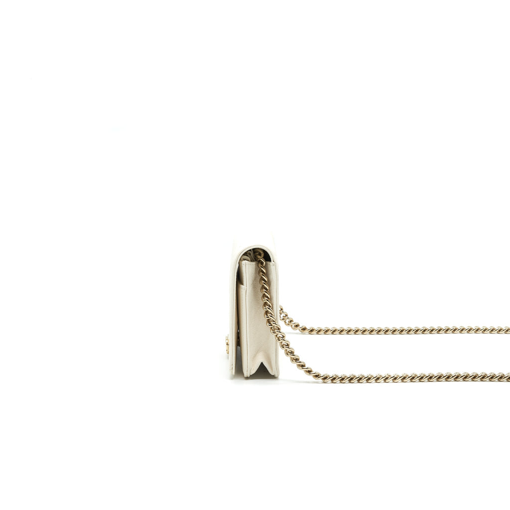 Chanel Chevron Caviar Wallet on Chain Ivory L