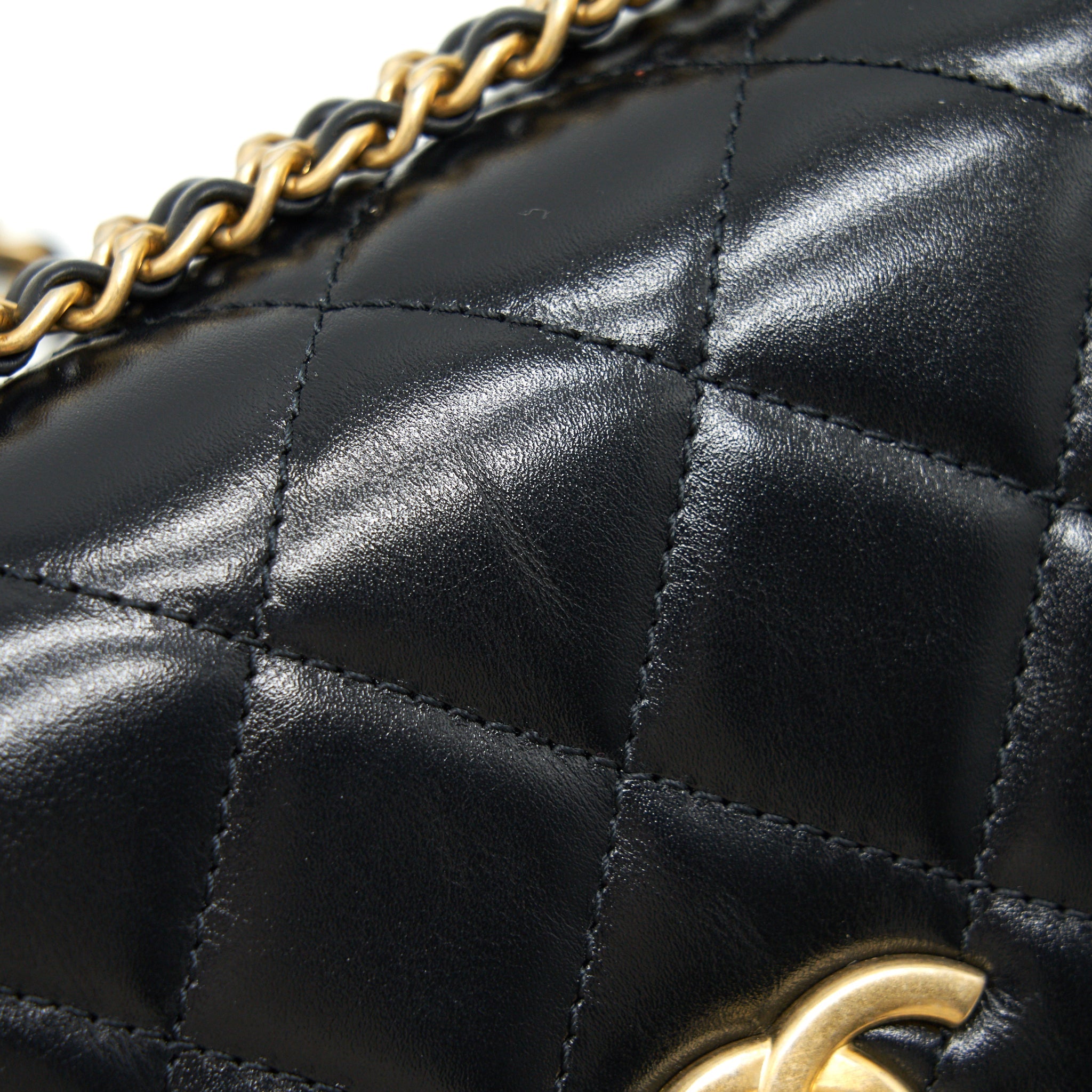 Chanel 21A Gold Crush Mini Flap Bag Calfskin Black