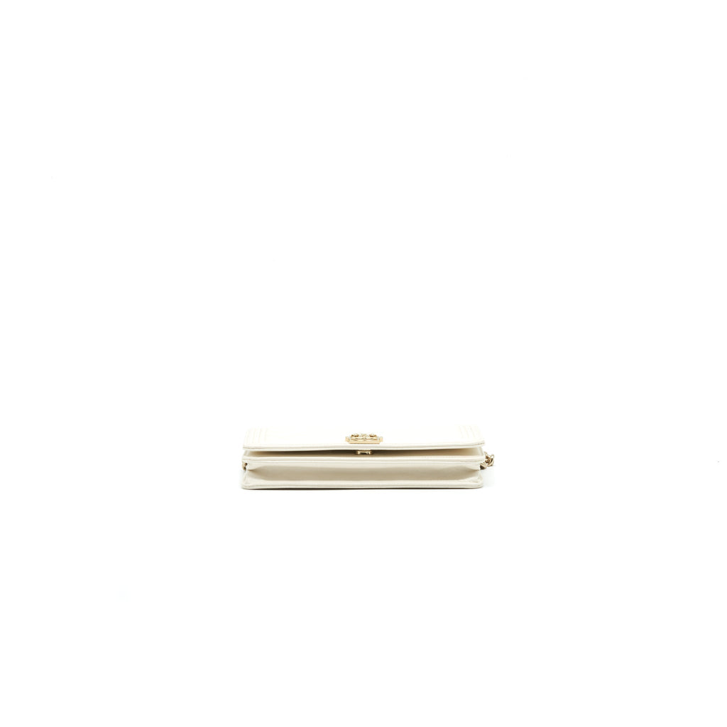 Chanel Chevron Caviar Wallet on Chain Ivory L