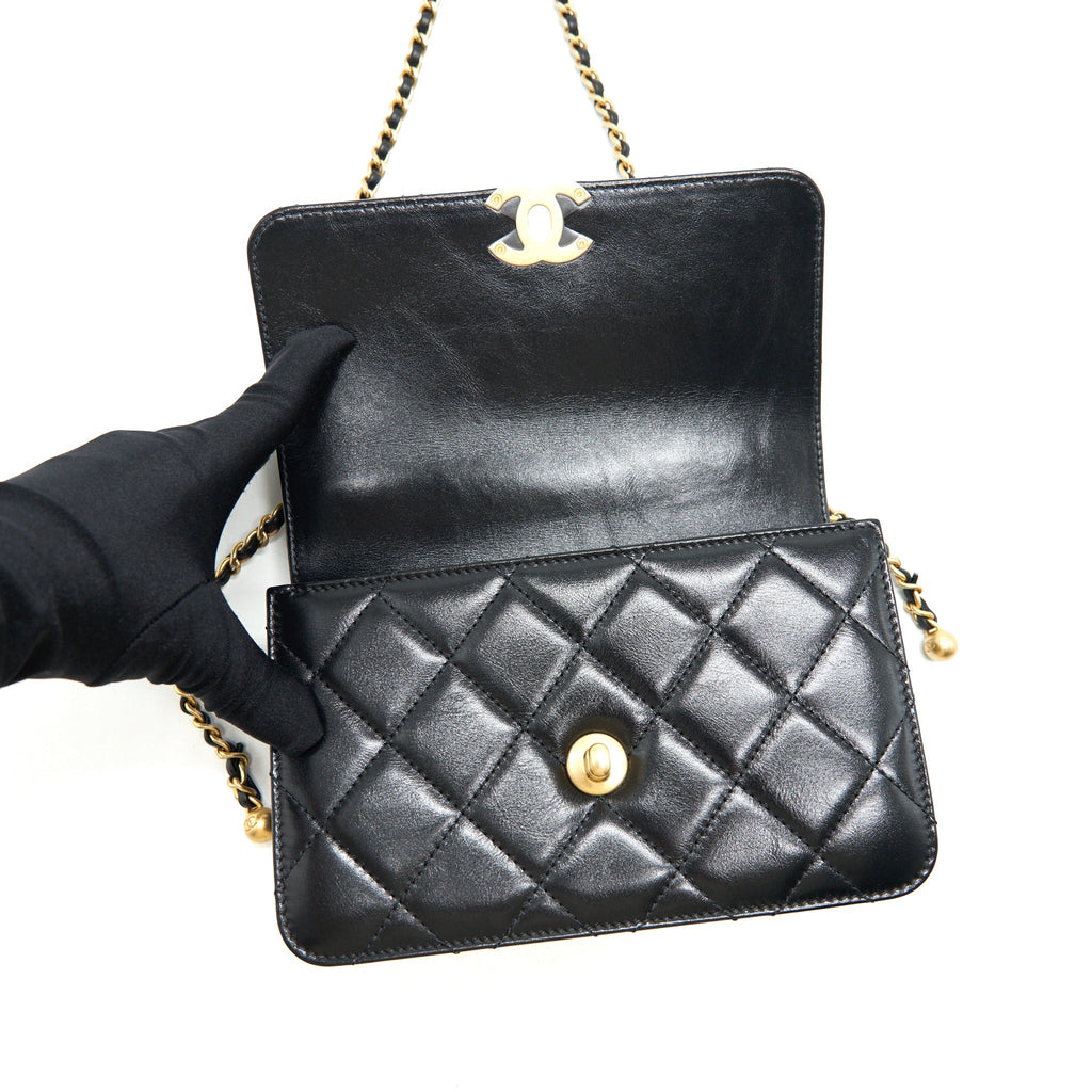Chanel 21A Gold Crush Mini Flap Bag Calfskin Black