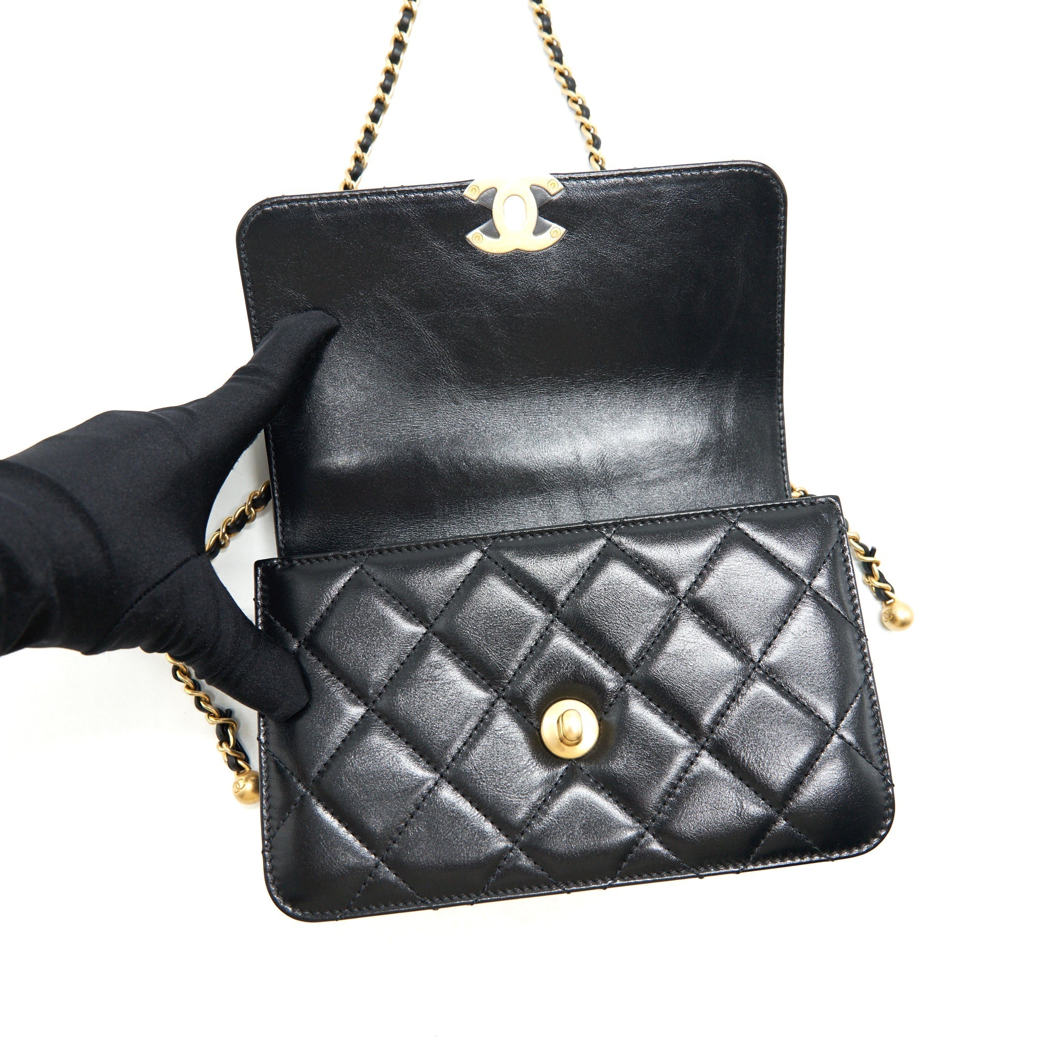 Chanel 21A Gold Crush Mini Flap Bag Calfskin Black