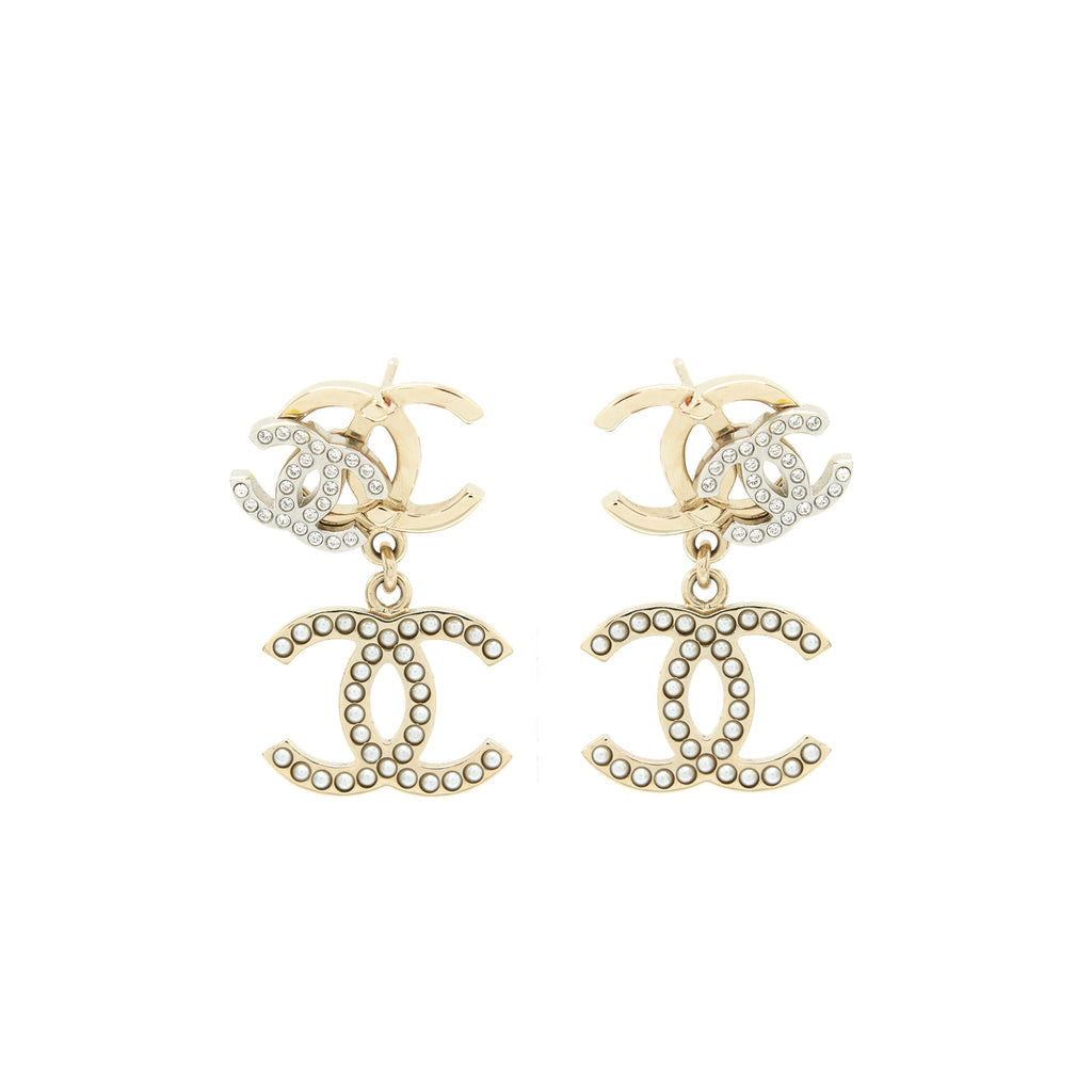 Chanel Logos Earrings With Pearls And Crystal L