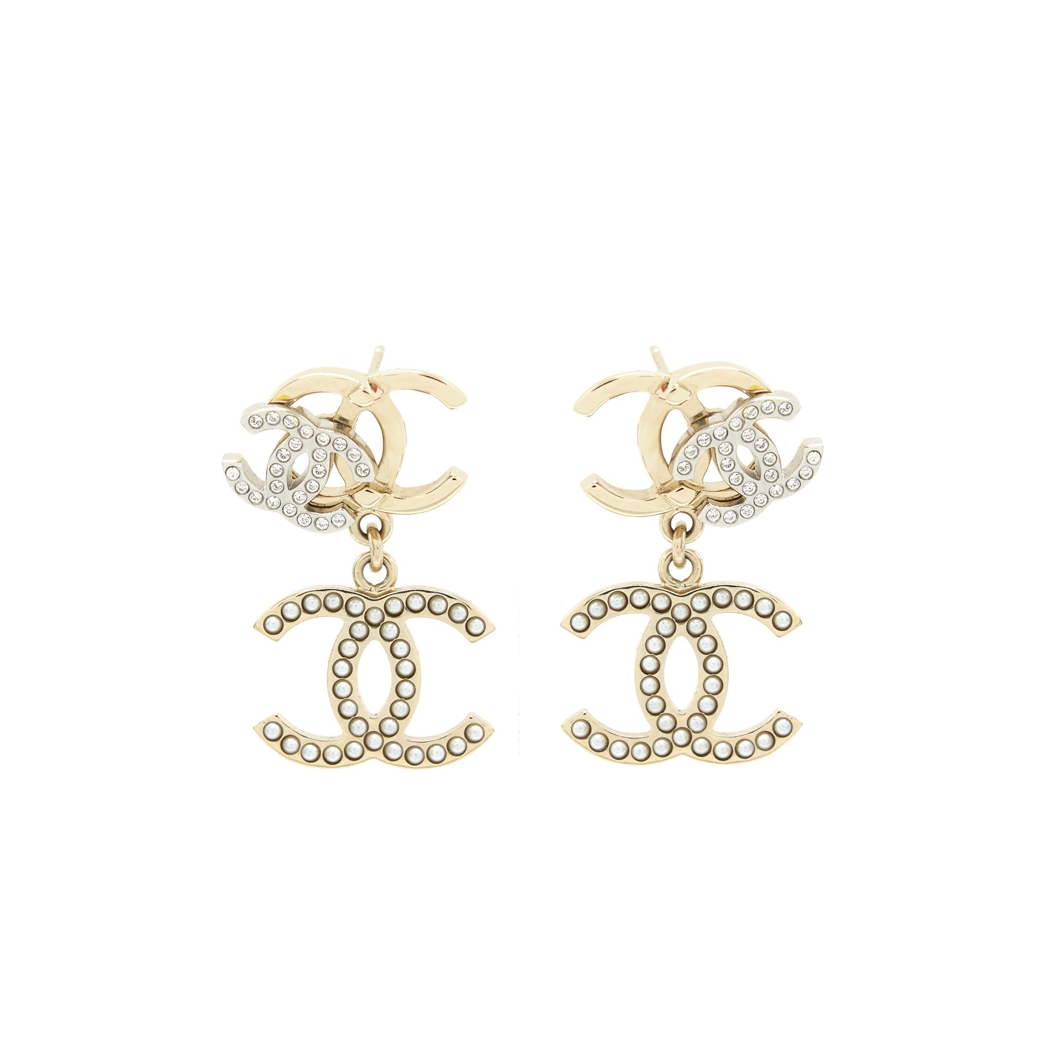 Chanel Logos Earrings With Pearls And Crystal L