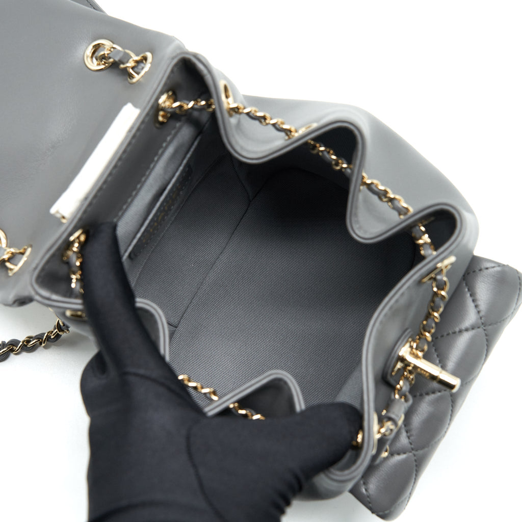 Chanel Mini Duma Backpack Lambskin Grey L (Microchip)