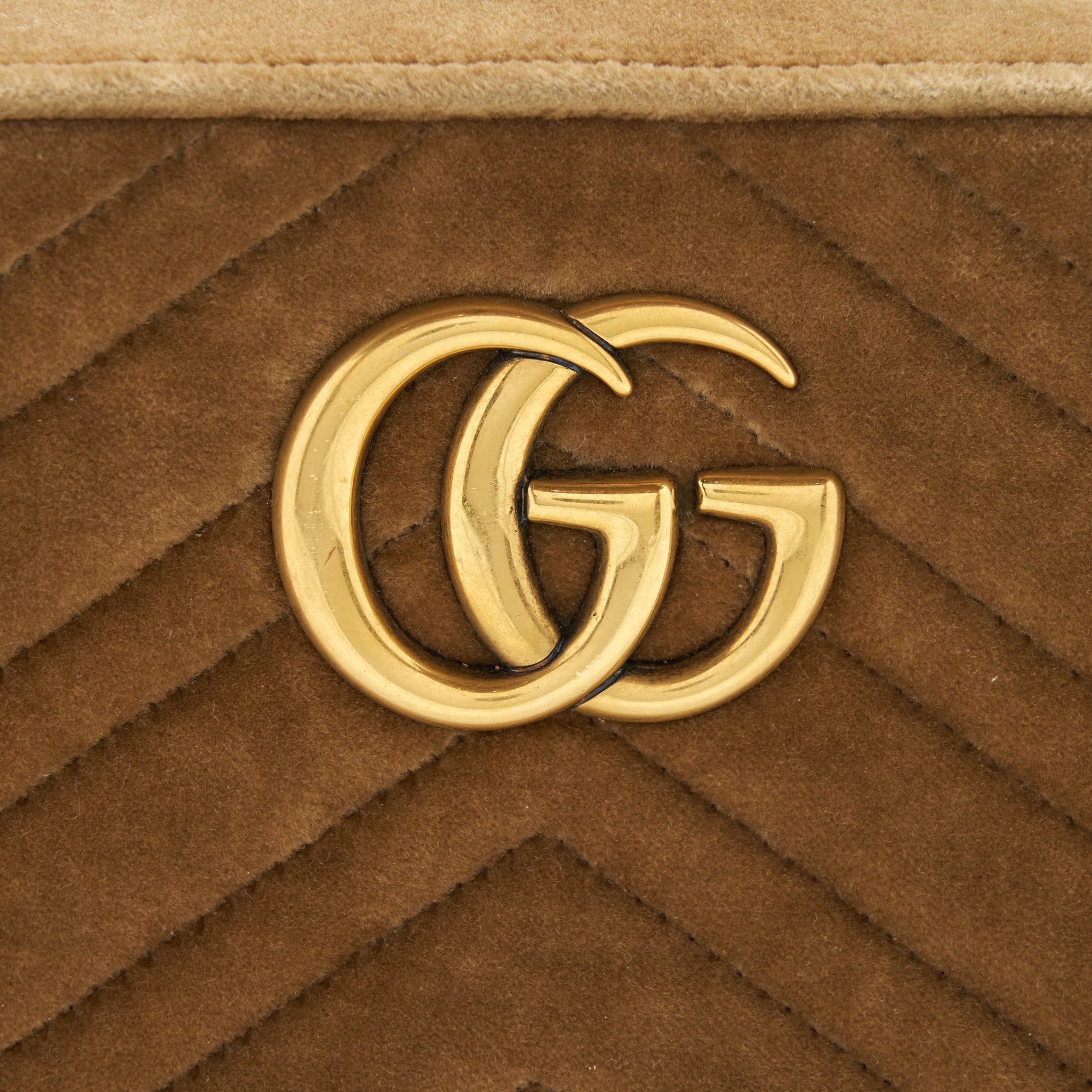 Gucci GG Marmont Camera Bag Velvet Gold Tan