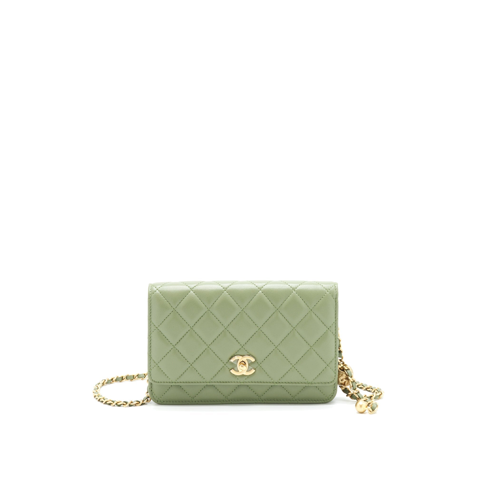 Chanel 21B Green  Pearl Crush Wallet On Chain