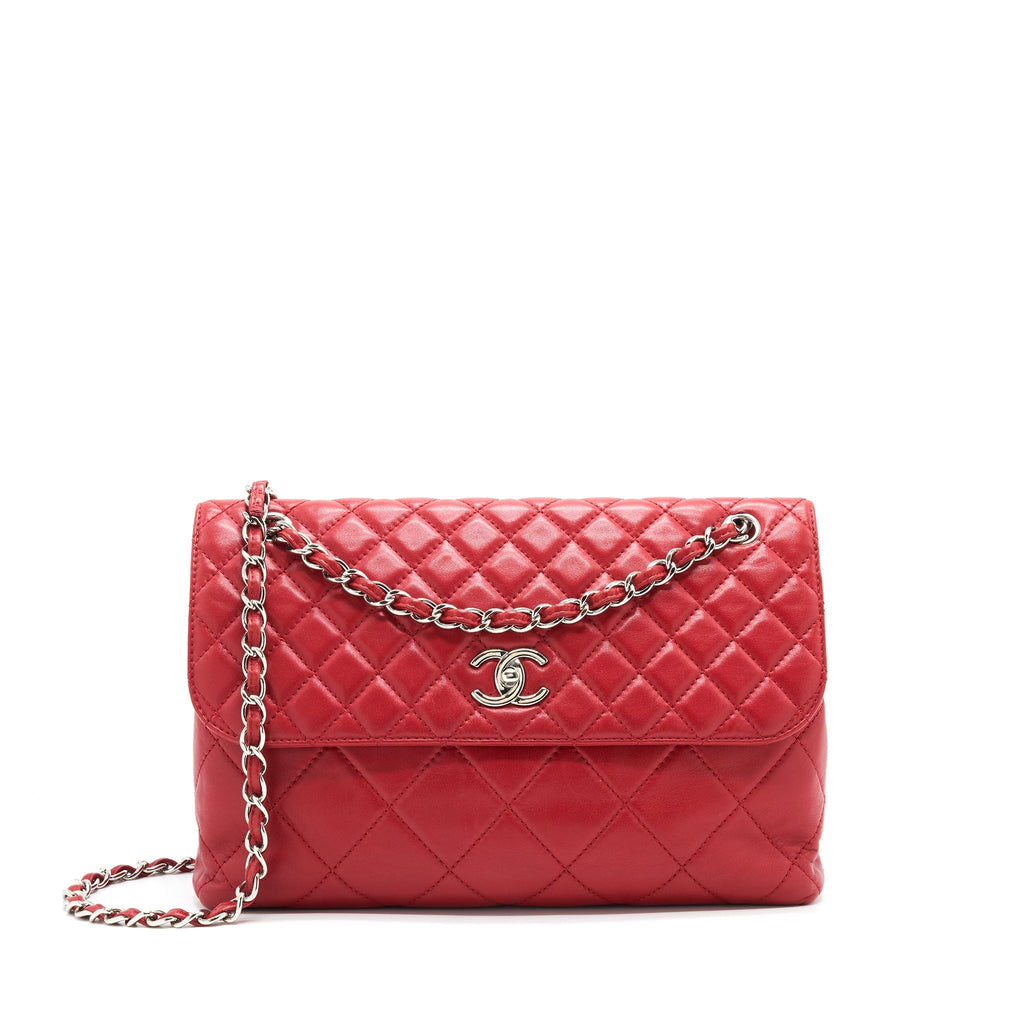 Chanel Quilted Large Flap Leather Bag With Chain Red