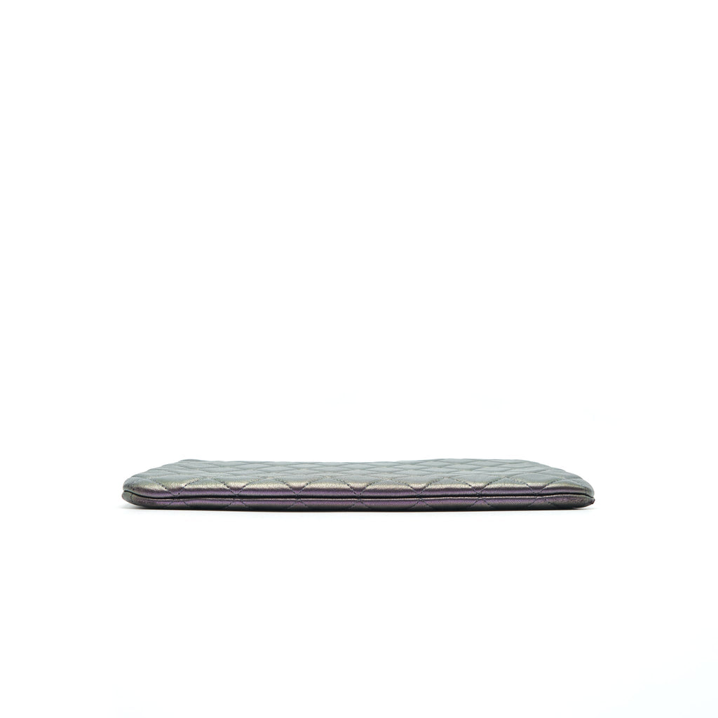 Chanel Quilted Leather Clutch Bag in Metallic Purple