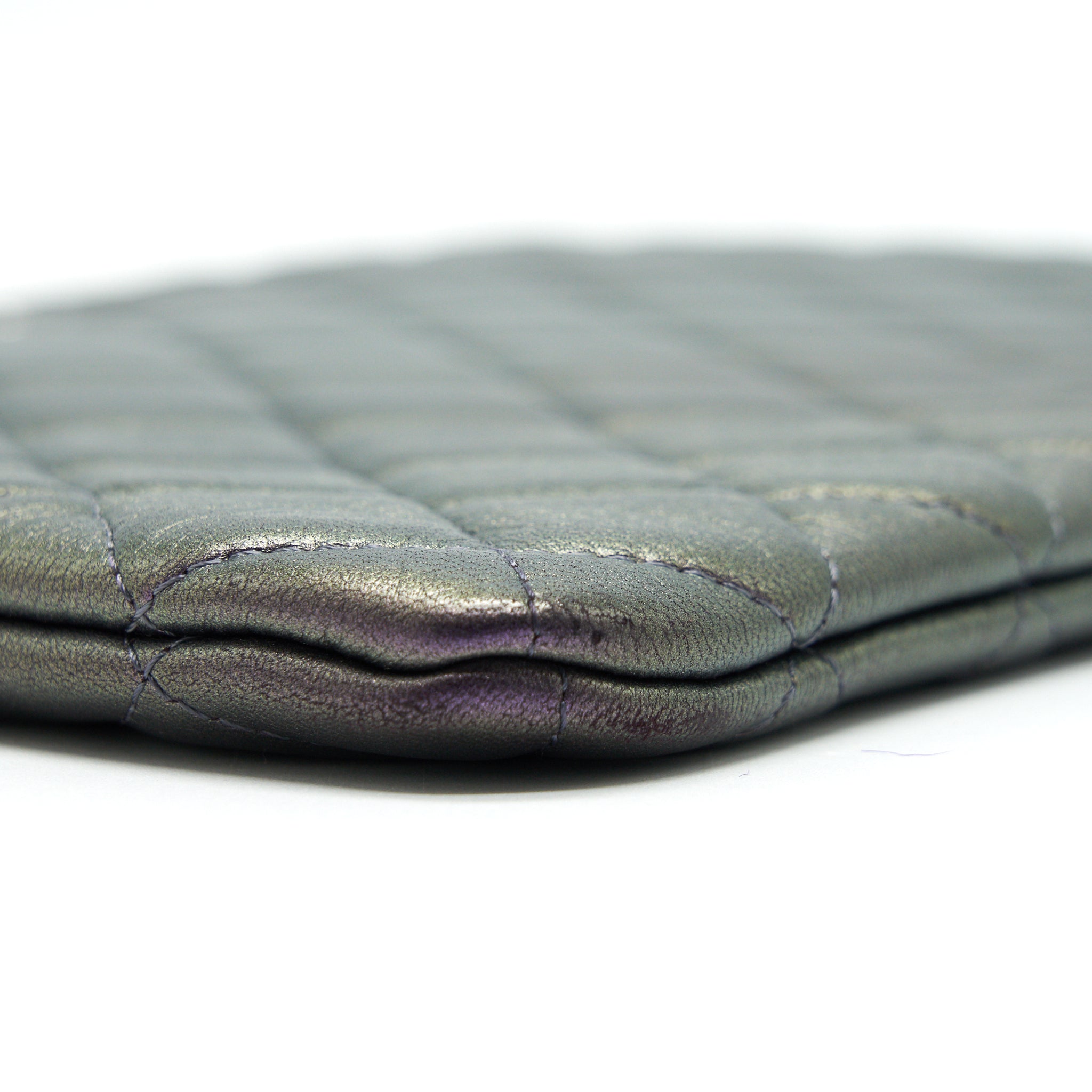 Chanel Quilted Leather Clutch Bag in Metallic Purple