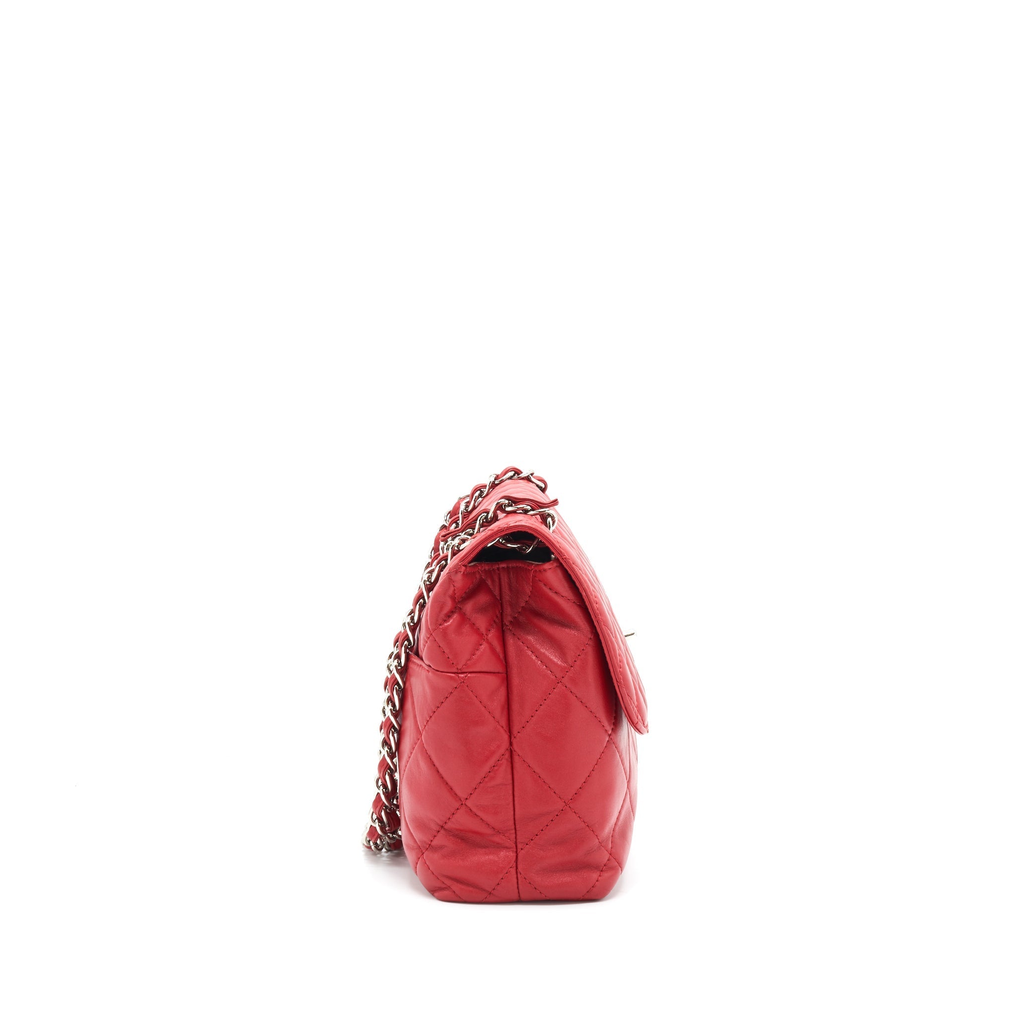 Chanel Quilted Large Flap Leather Bag With Chain Red