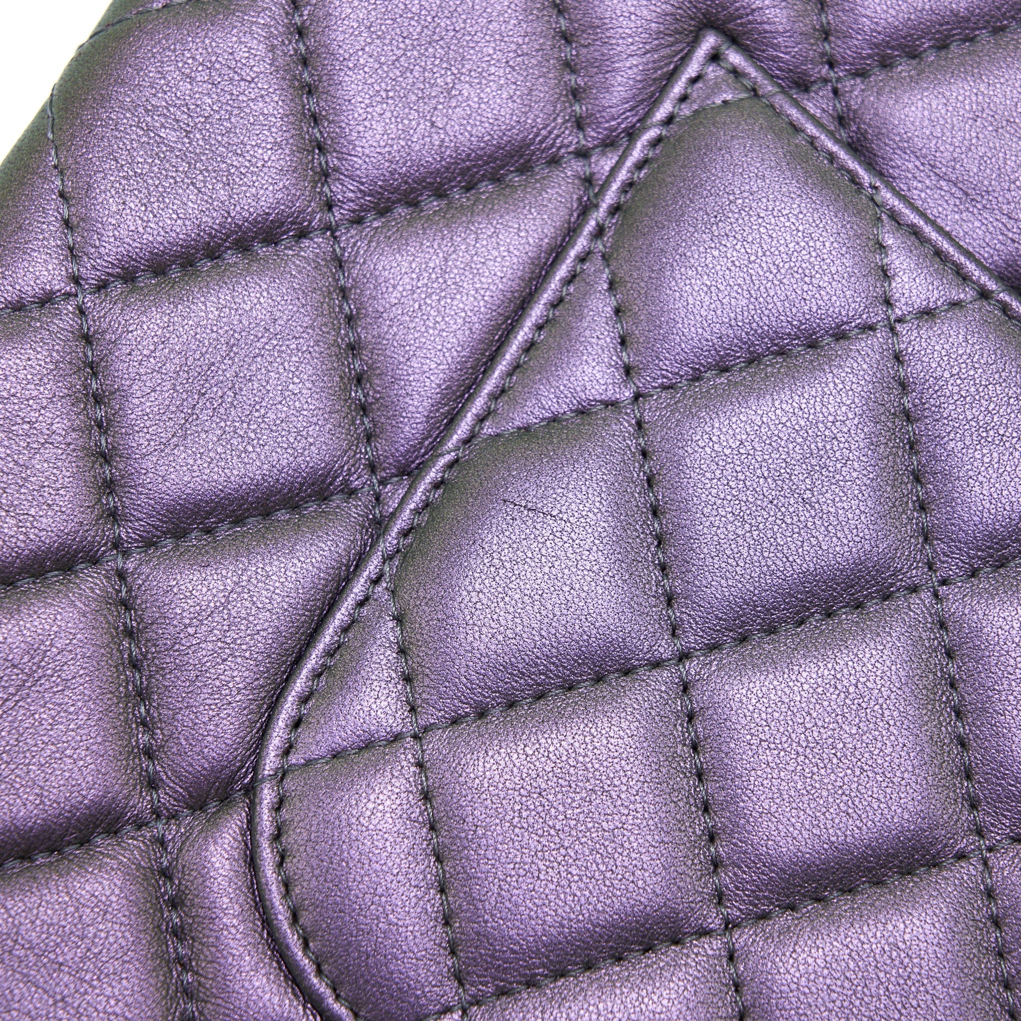 Chanel Quilted Leather Clutch Bag in Metallic Purple