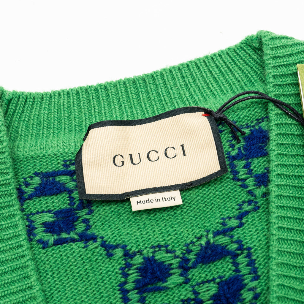Gucci size S GG Knitted igan wool/laine Green/multicolour