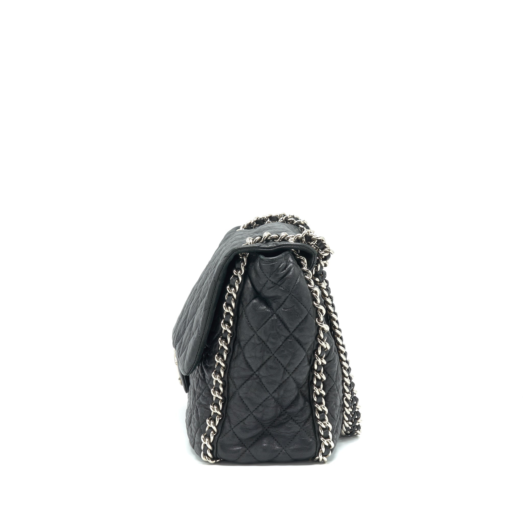 Chanel Quilted Leather With Chain Shoulder Bag XL Black