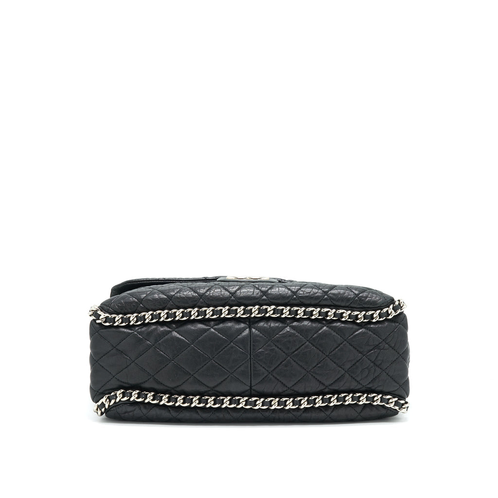 Chanel Quilted Leather With Chain Shoulder Bag XL Black