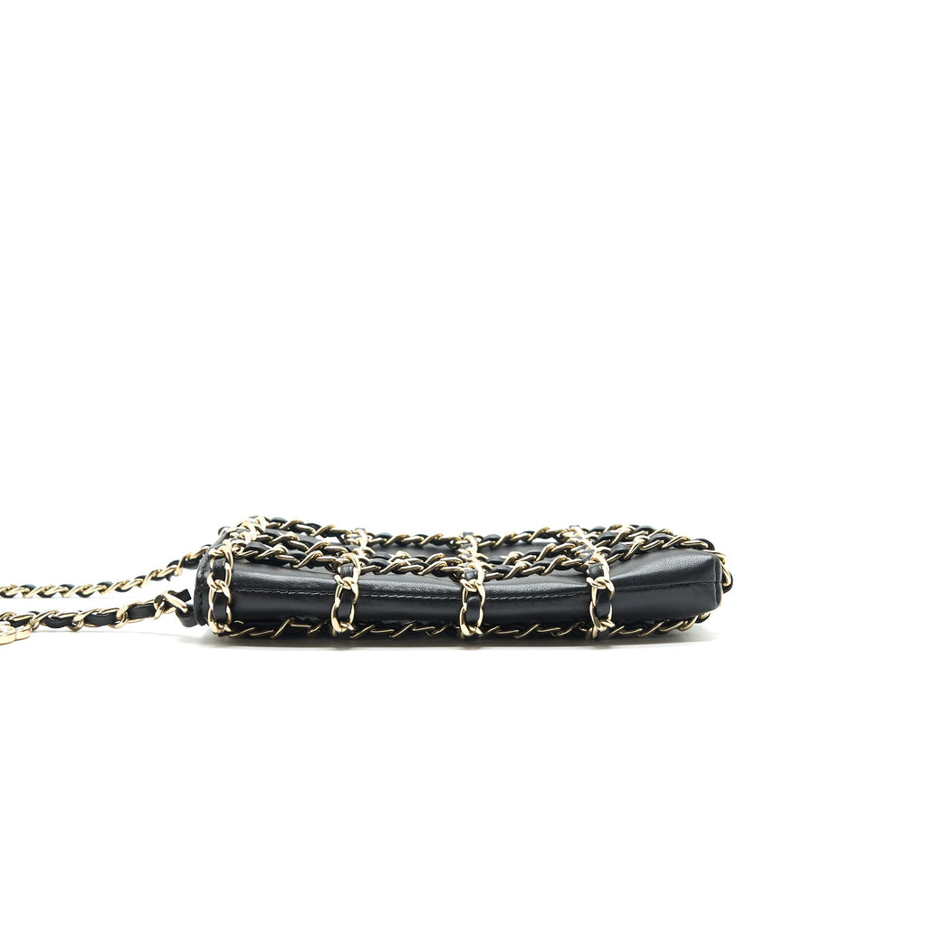 Chanel Gold Clutch O Chain Phone Holder black