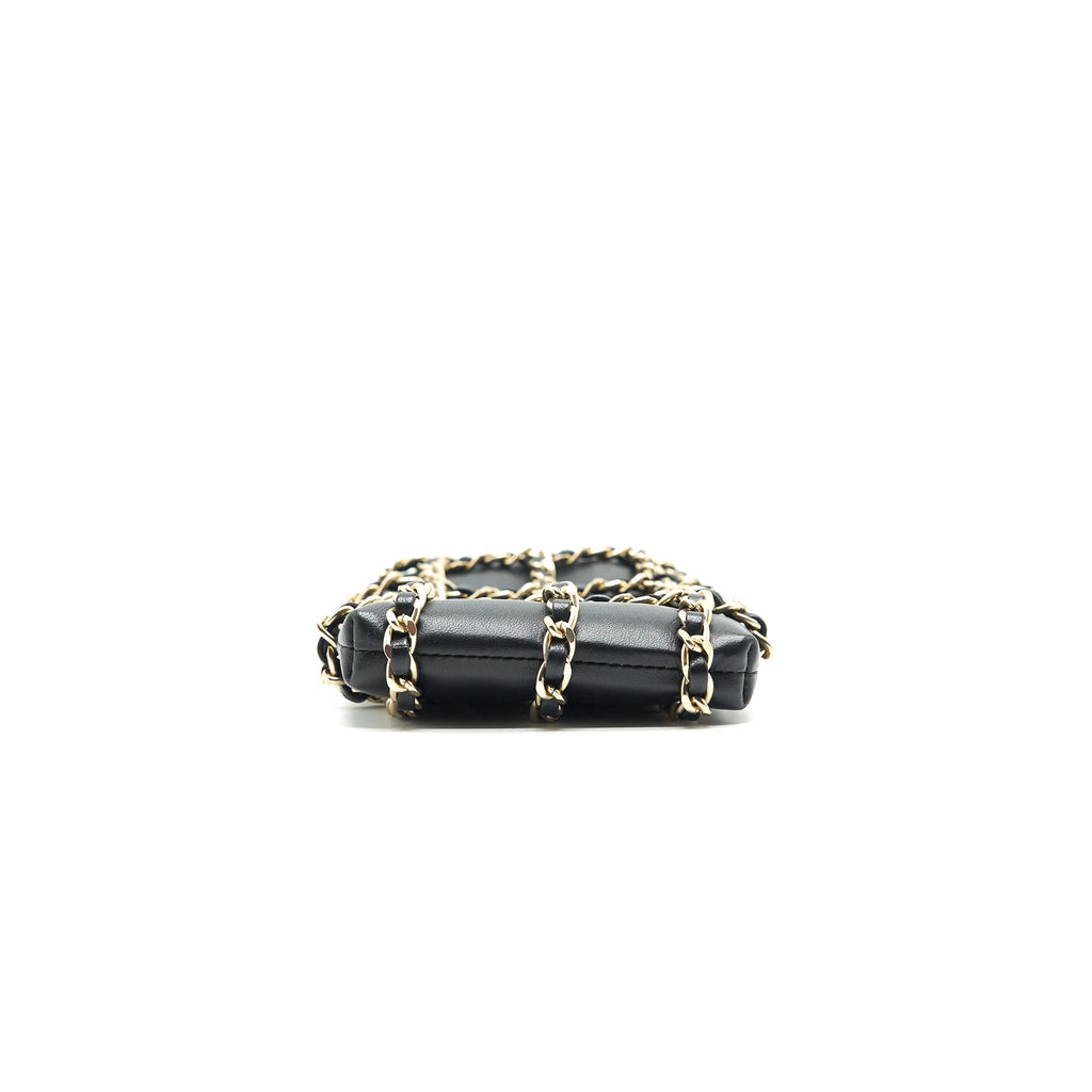 Chanel Gold Clutch O Chain Phone Holder black