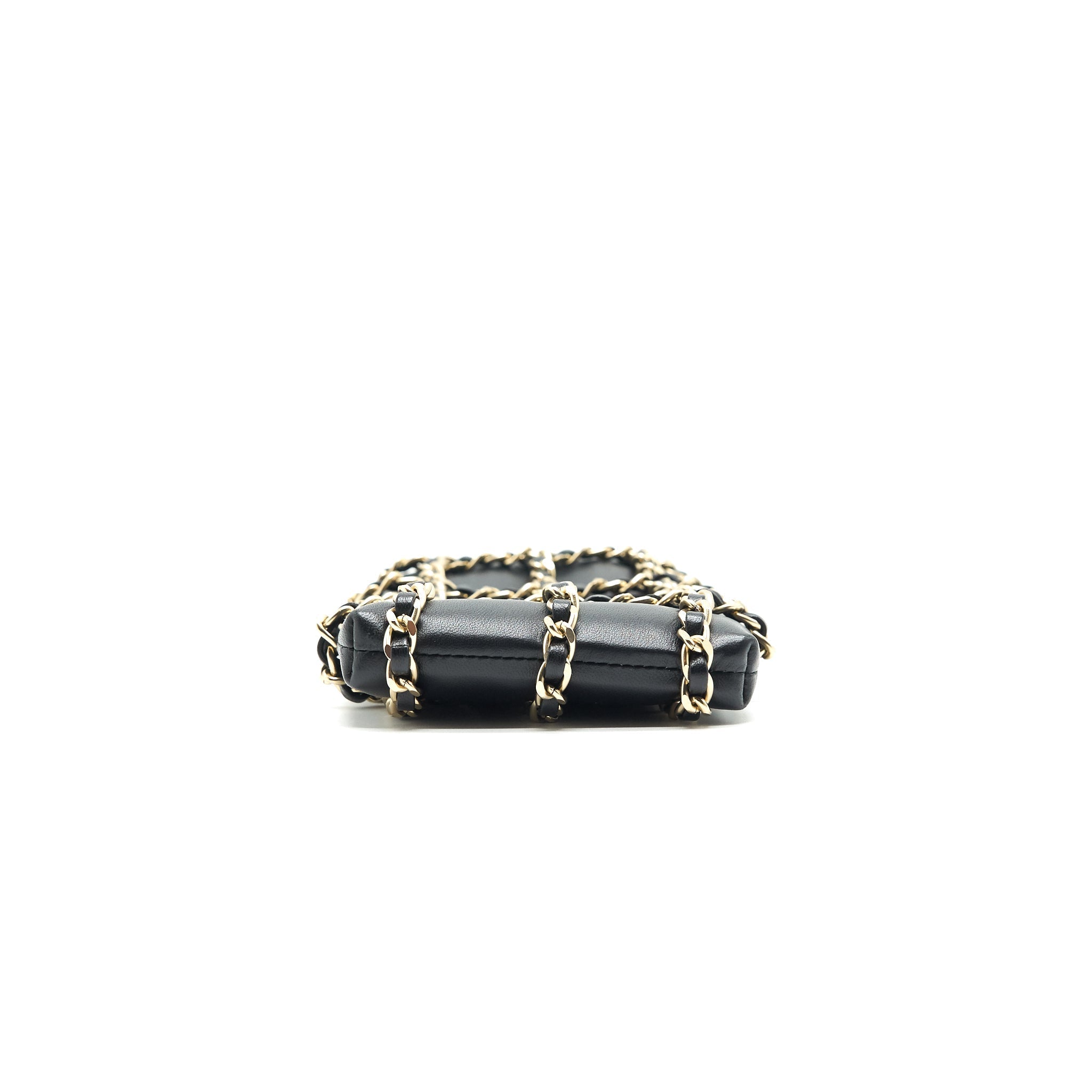 Chanel Gold Clutch O Chain Phone Holder black