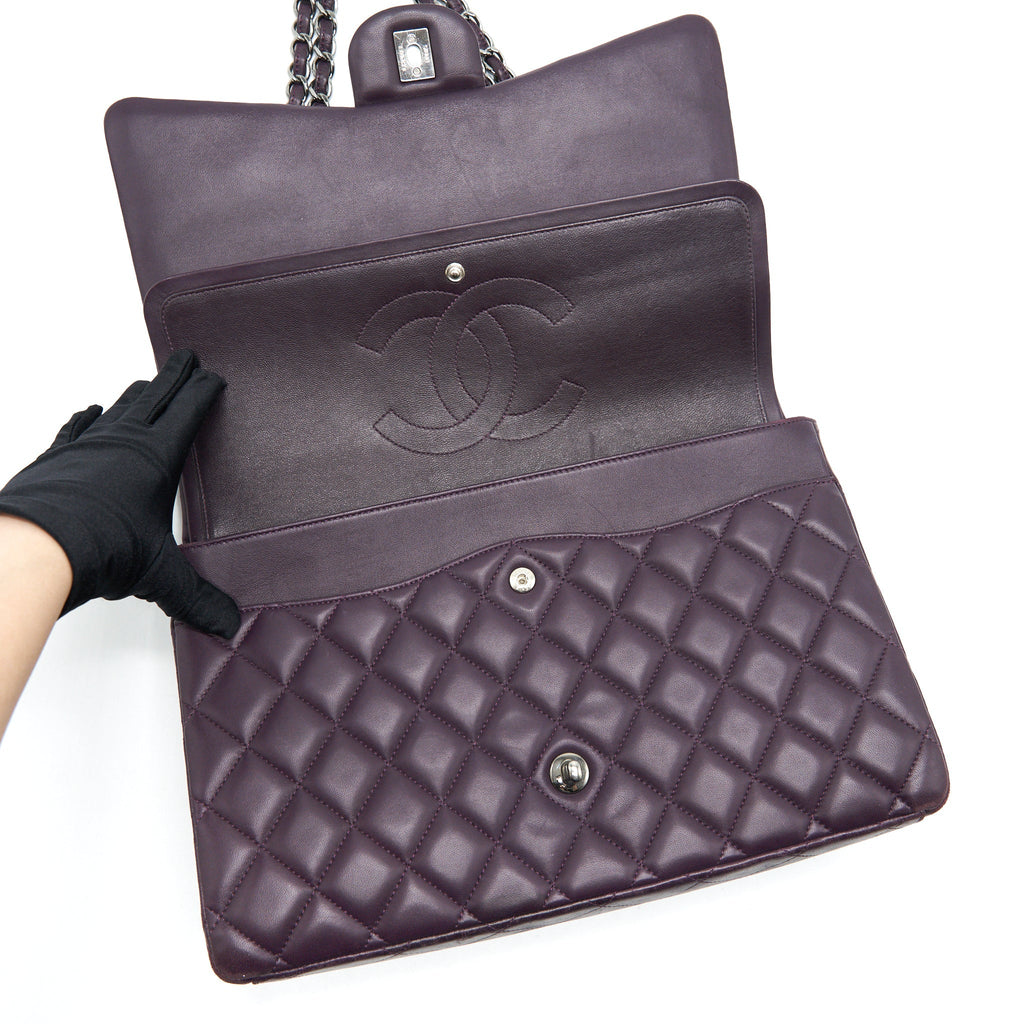 Chanel Maxi Double Flap Bag Lambskin Burgundy