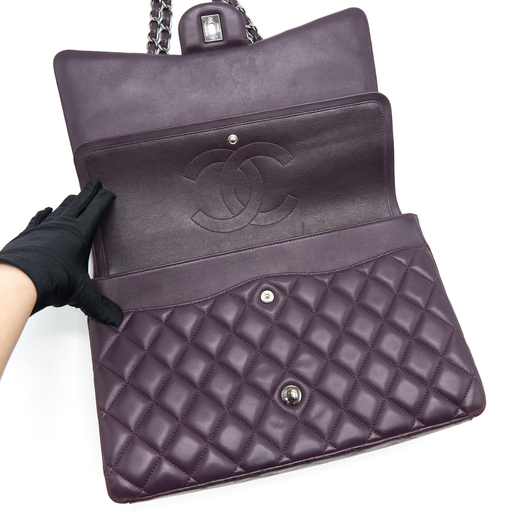 Chanel Maxi Double Flap Bag Lambskin Burgundy