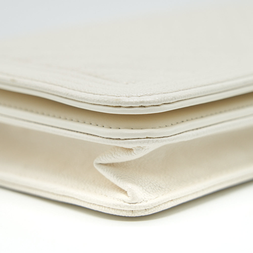 Chanel Chevron Caviar Wallet on Chain Ivory L