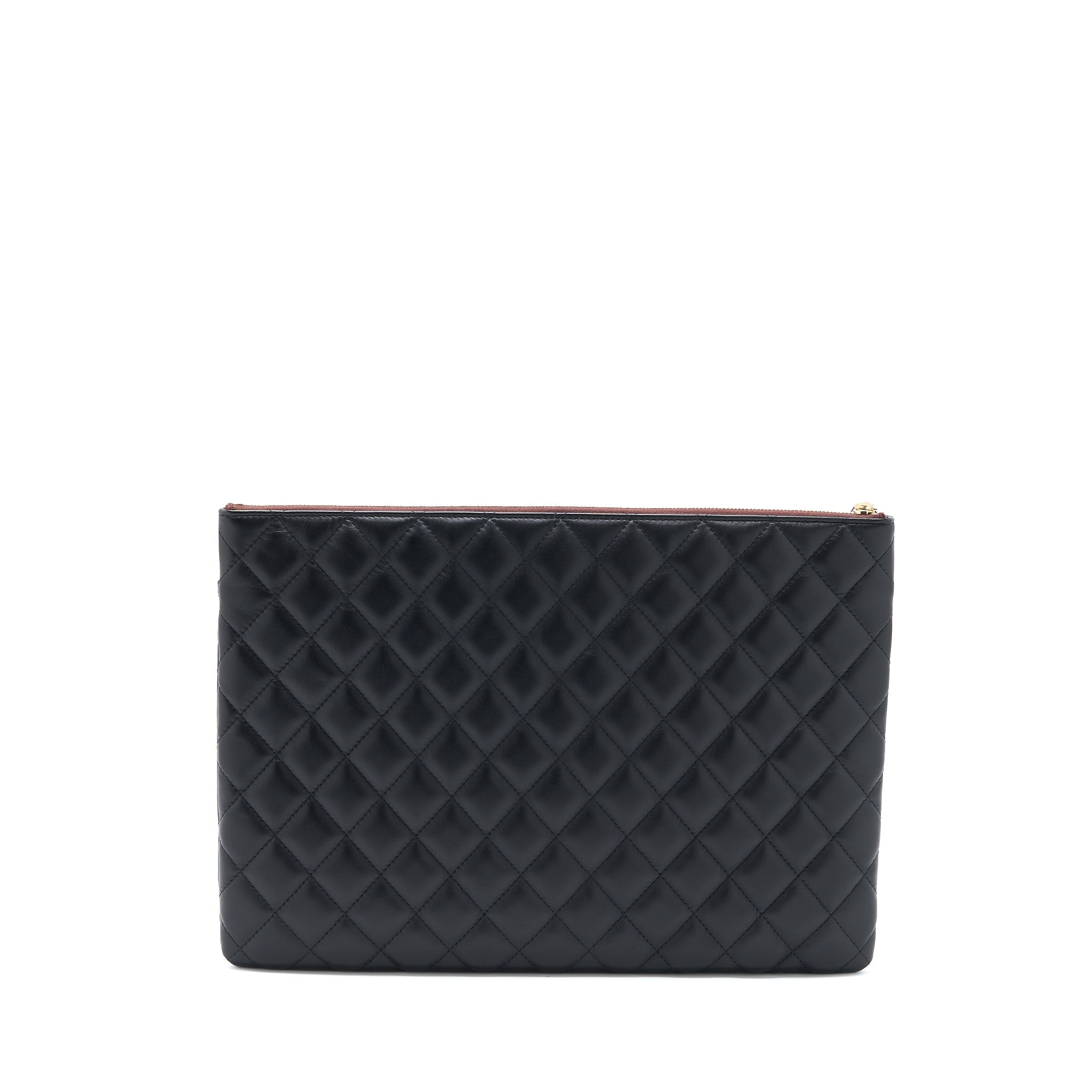 Chanel Quilted Zip and Flap Pouch/Clutch Large Model Lambskin Black L