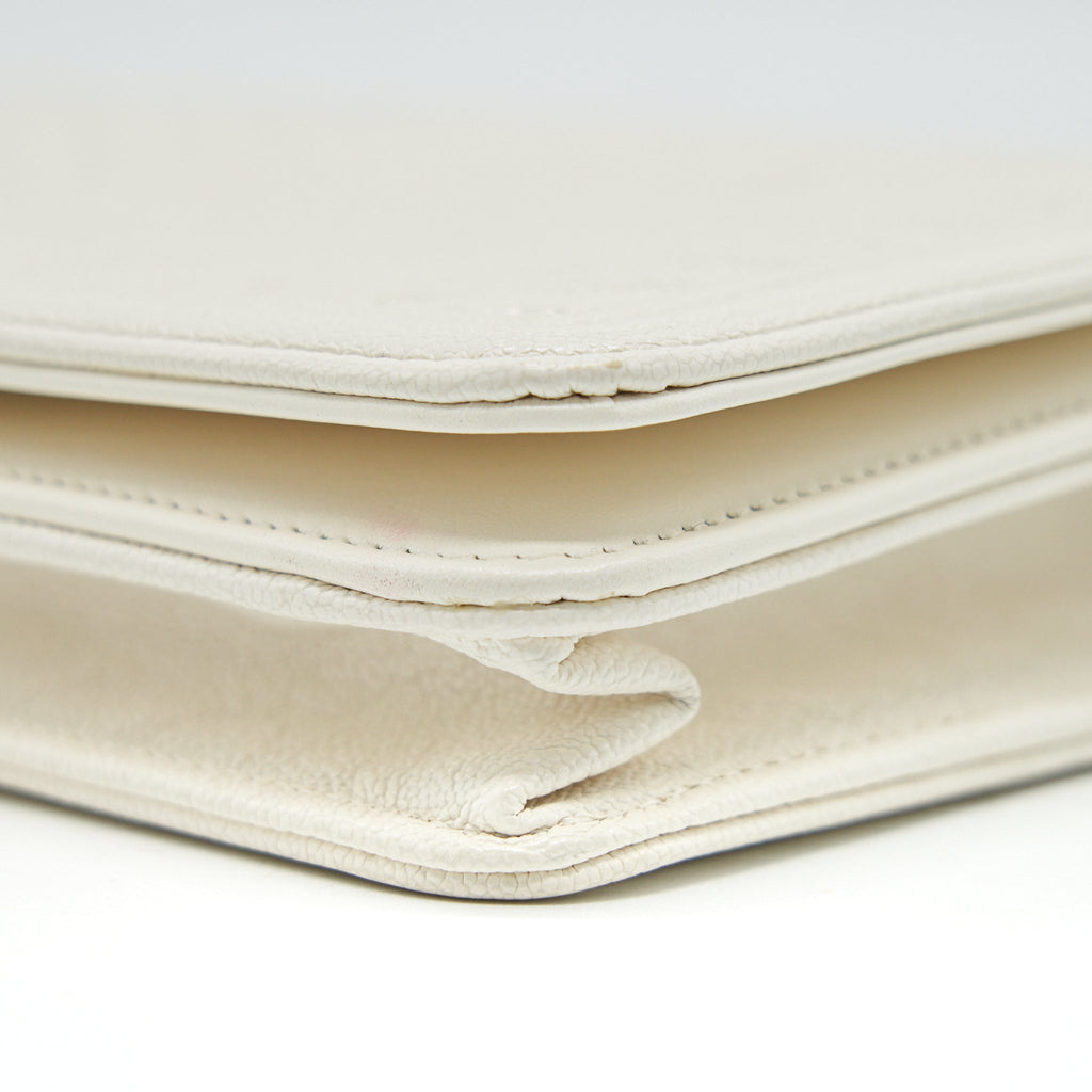 Chanel Chevron Caviar Wallet on Chain Ivory L