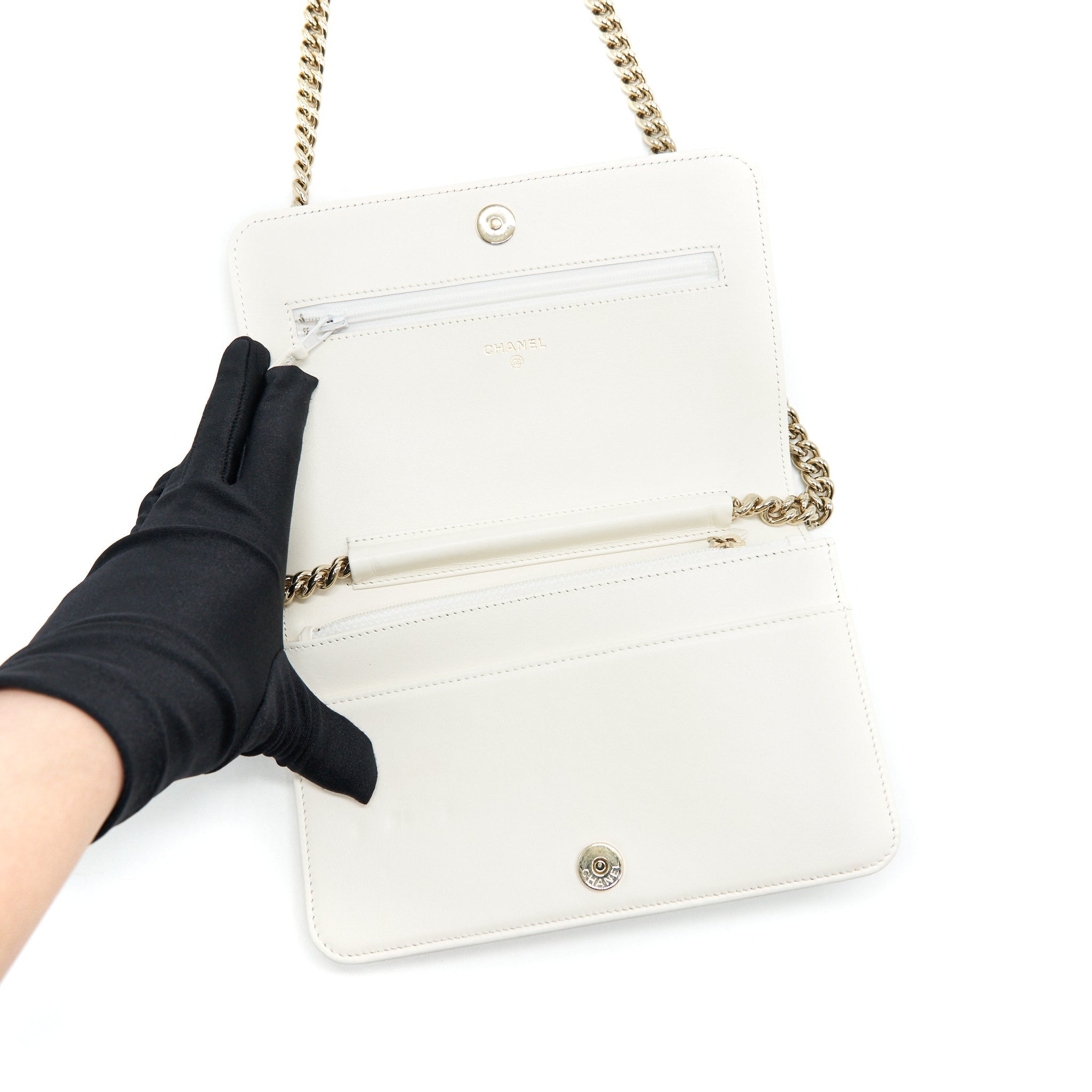 Chanel Chevron Caviar Wallet on Chain Ivory L