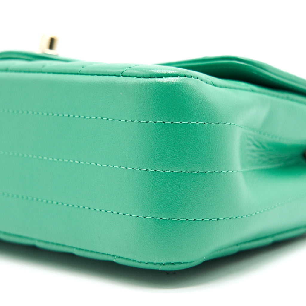 Chanel Chevron Mini Rectangular Green with L