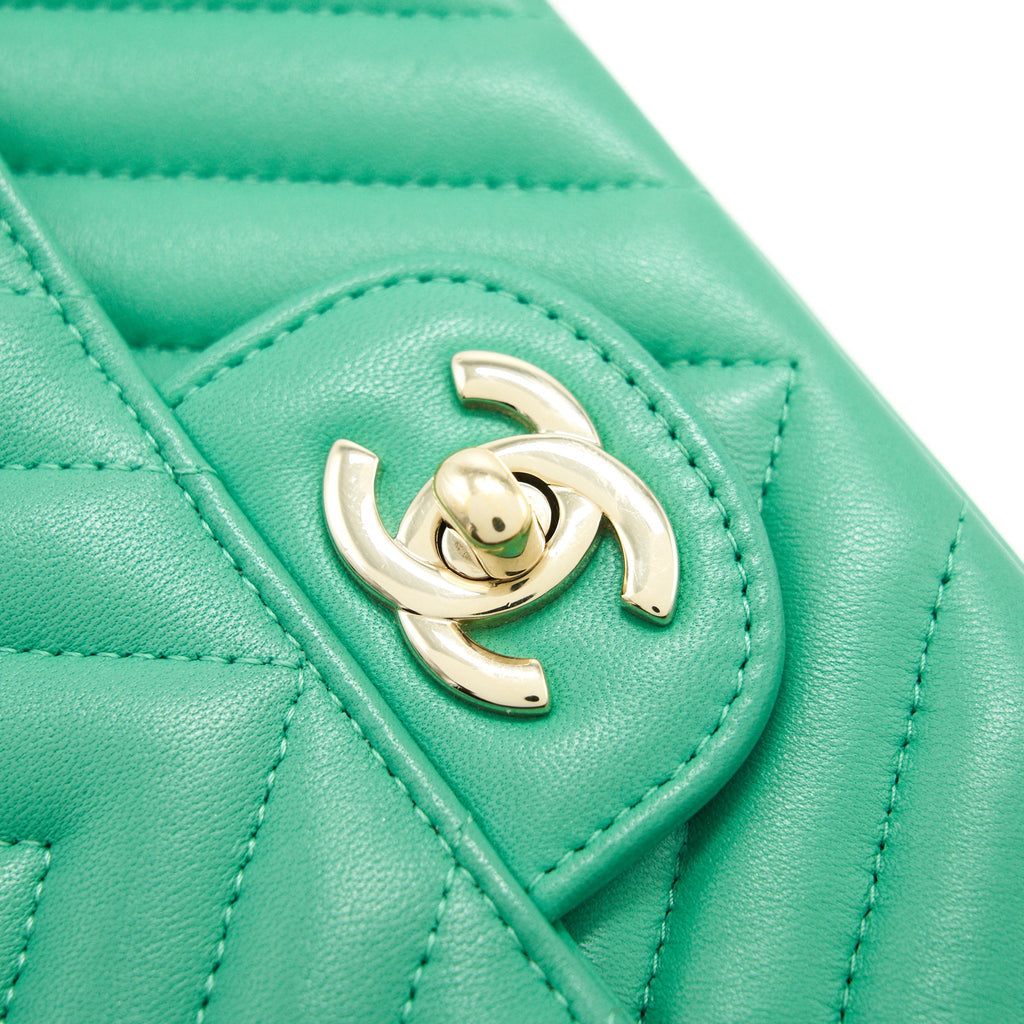 Chanel Chevron Mini Rectangular Green with L