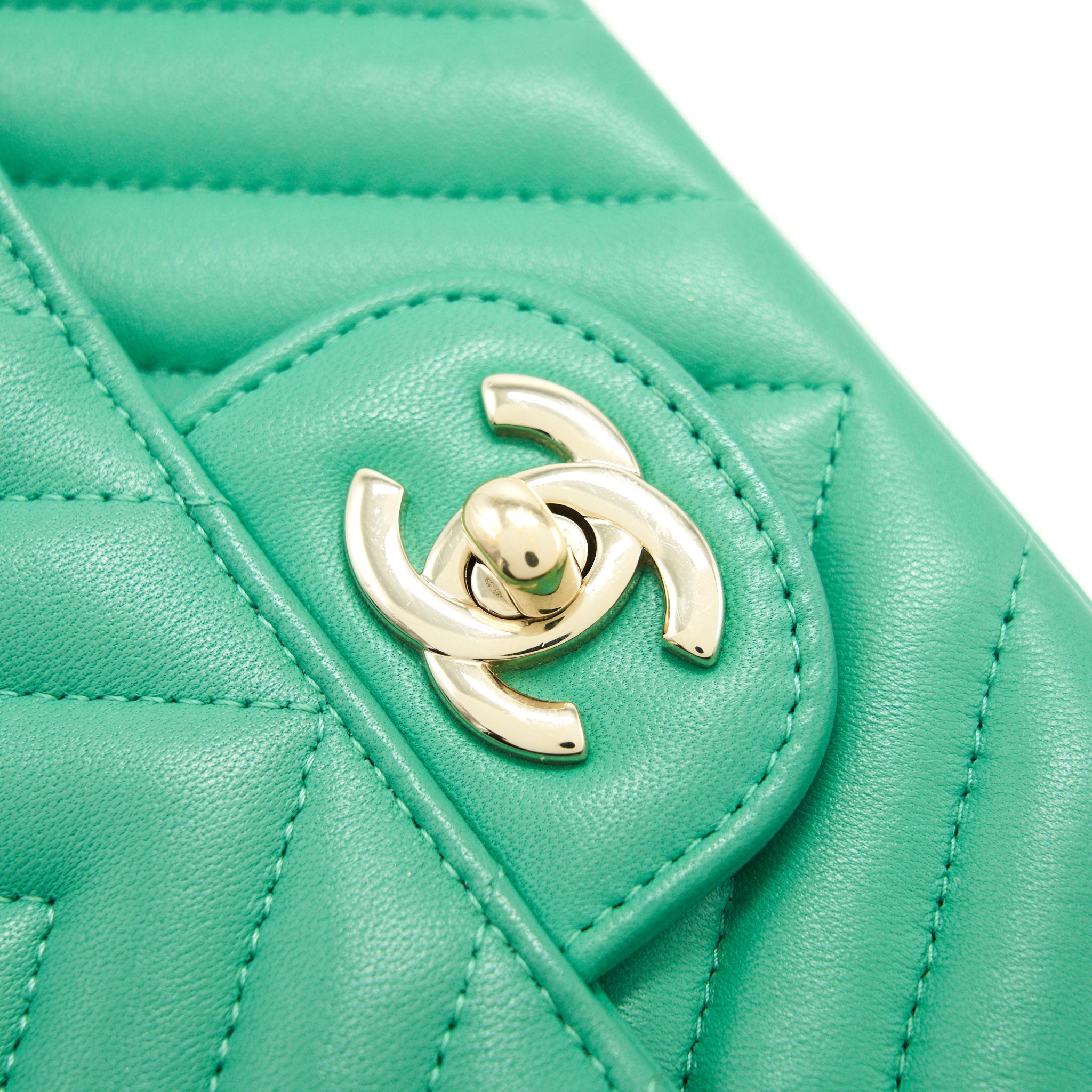 Chanel Chevron Mini Rectangular Green with L