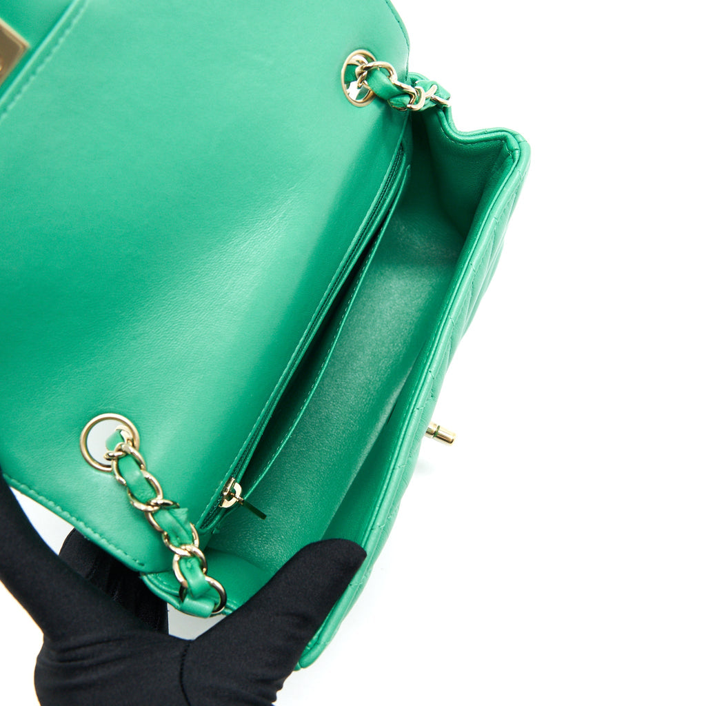 Chanel Chevron Mini Rectangular Green with L