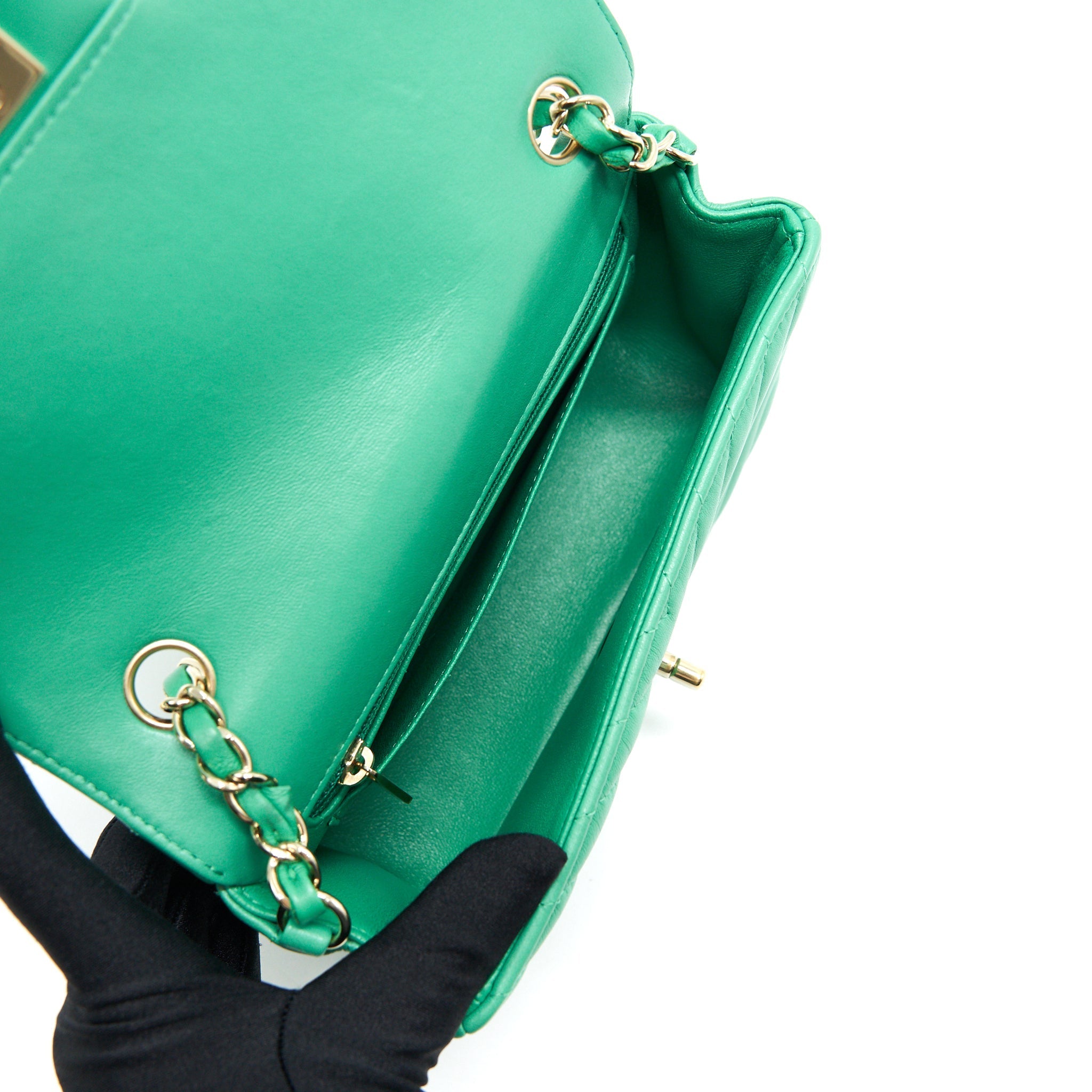 Chanel Chevron Mini Rectangular Green with L