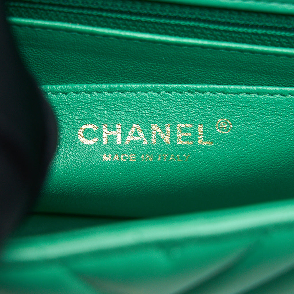Chanel Chevron Mini Rectangular Green with L